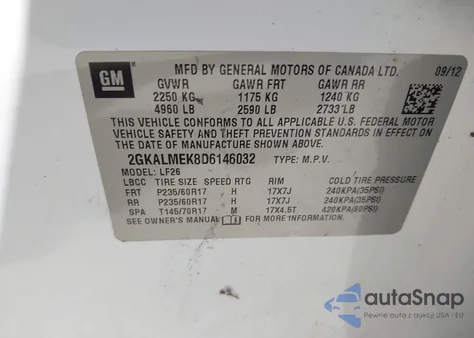 2013 GMC Terrain Sle-1 from USA, damaged, VIN 2GKALMEK8D6146032
